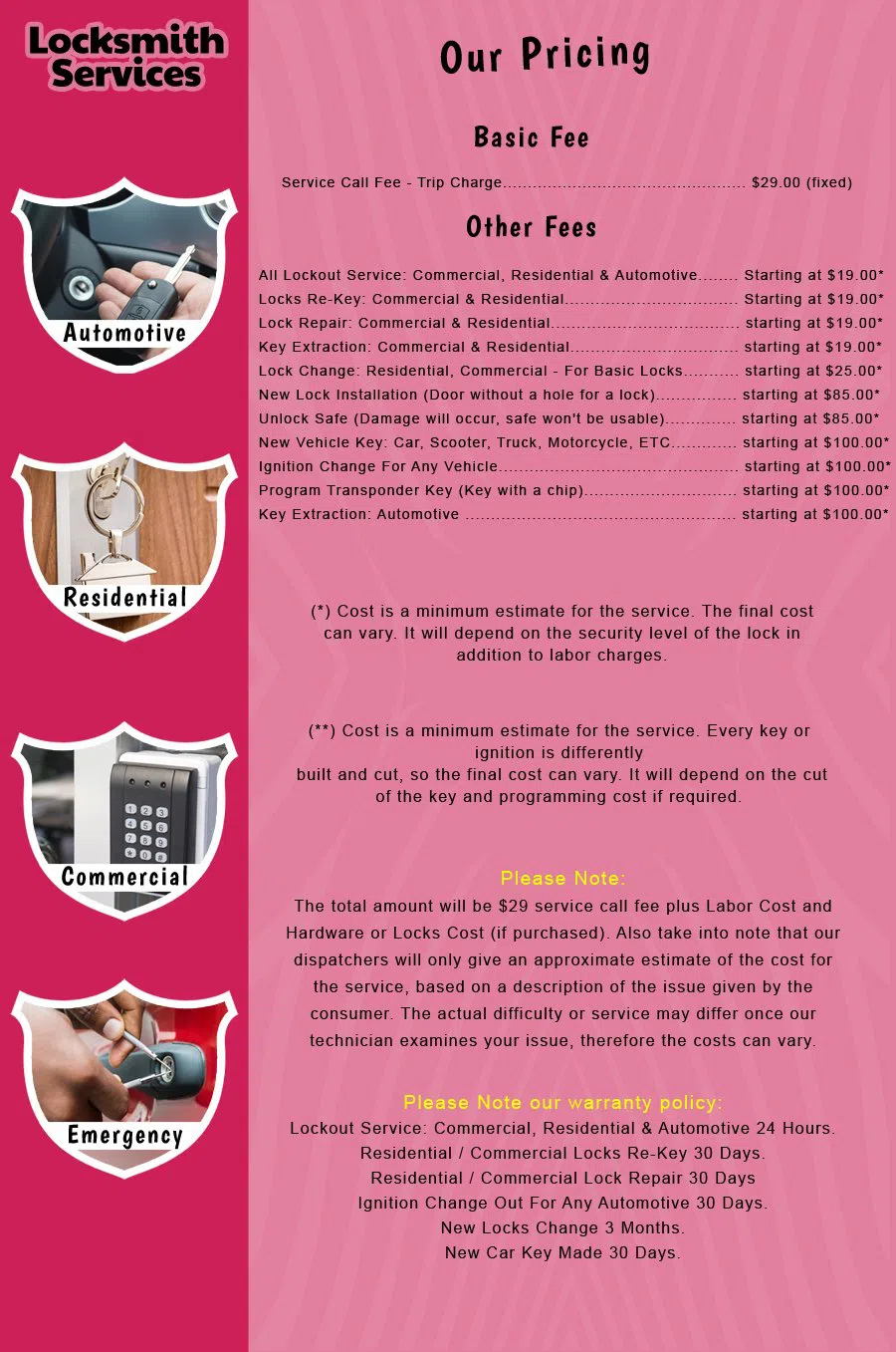 Roselle Park NJ Locksmith Store Roselle Park, NJ 908-967-5567 - price-list-c-18